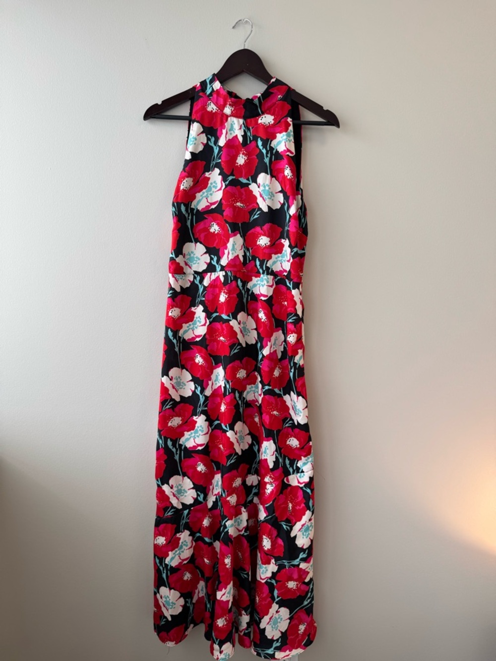 Sam Edelman Black Floral Halter Maxi Dress with Red & White Blooms